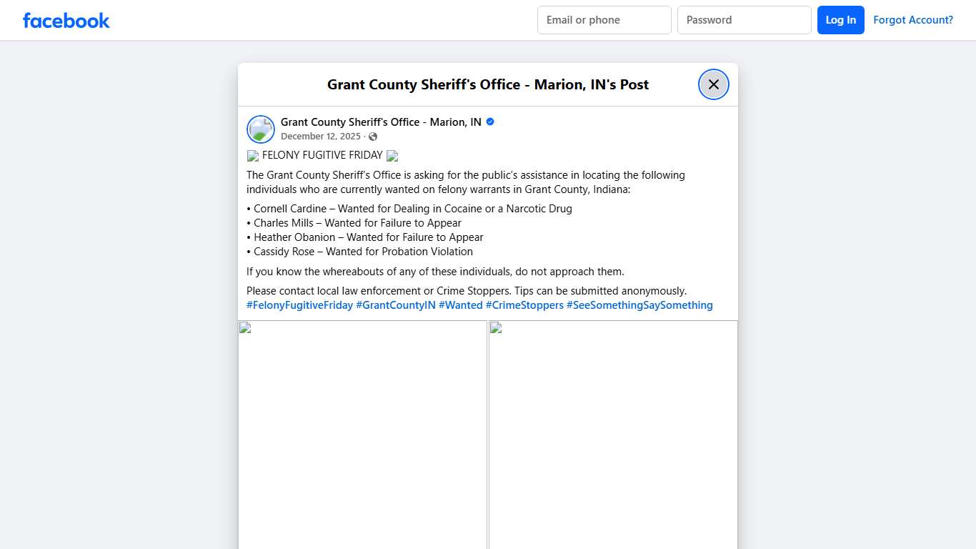 🚨 FELONY... - Grant County Sheriff's Office - Marion, IN | Facebook